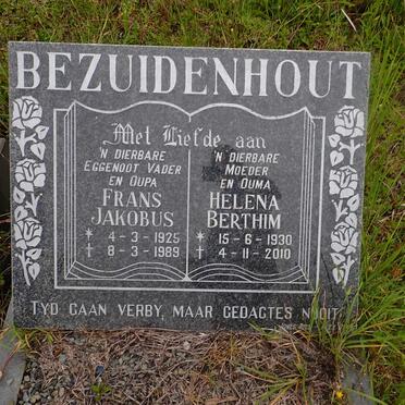 BEZUIDENHOUT Frans Jakobus 1925-1989 &amp; Helena Berthim 1930-2010