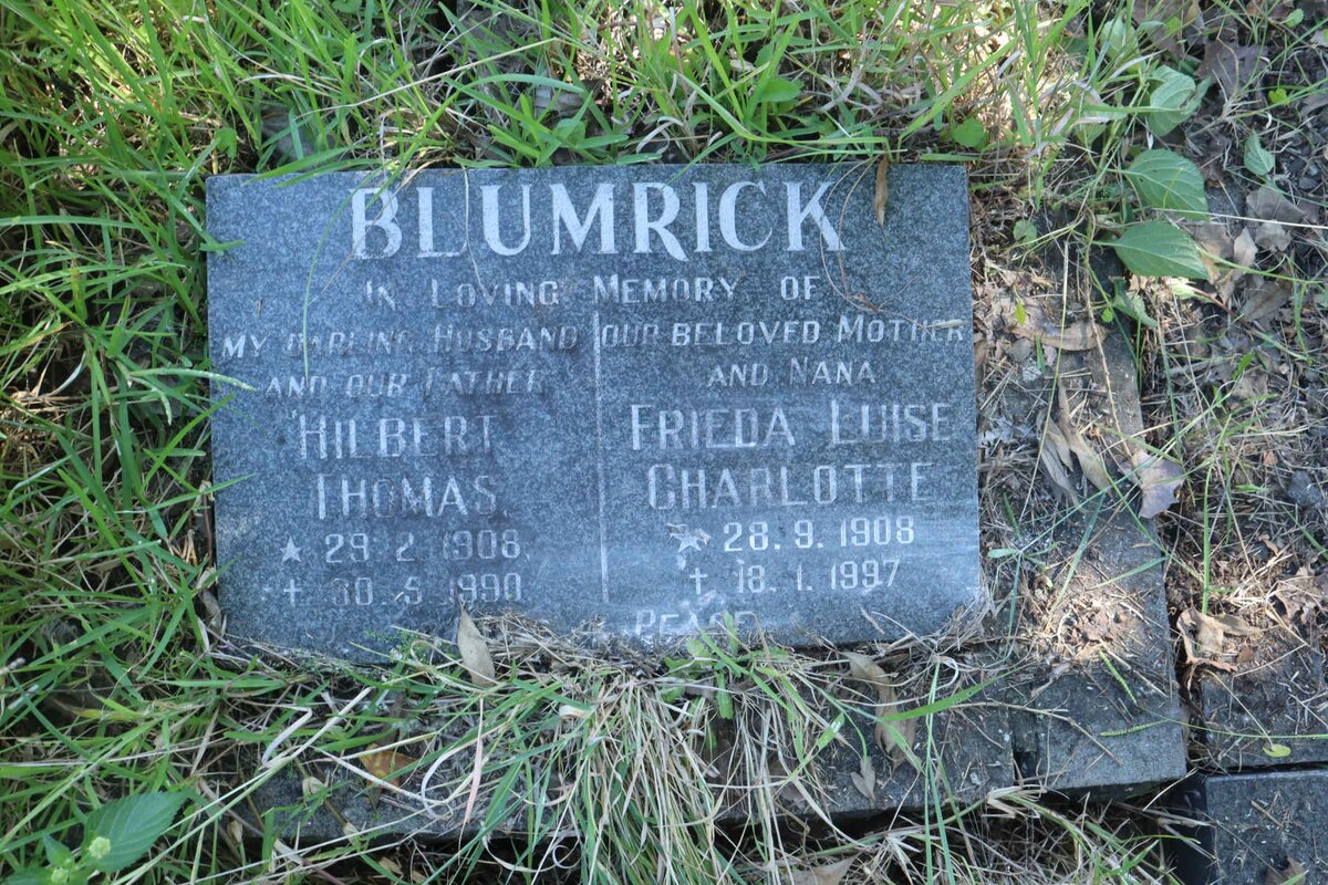 BLUMRICK Hilbert Thomas 1908-1990 &amp; Frieda Luise Charlotte 1908-1997