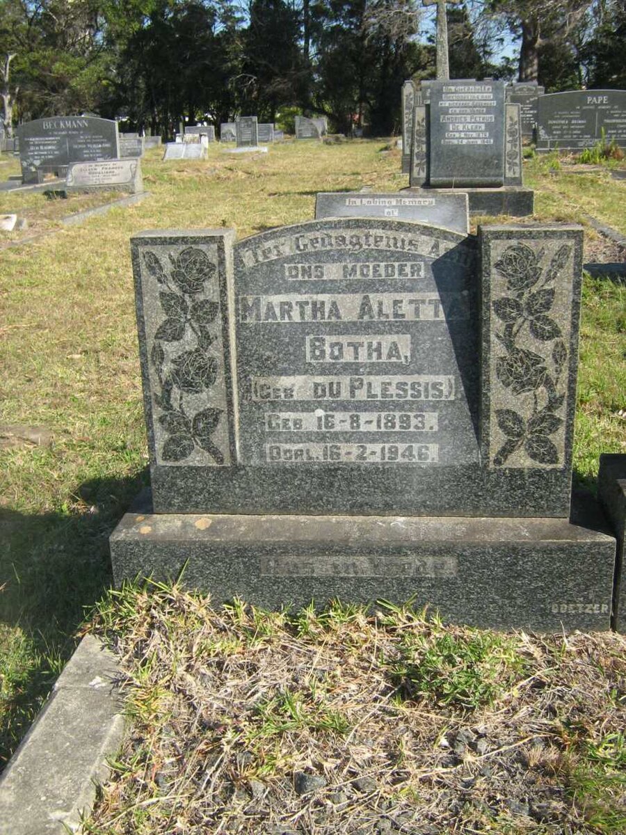 BOTHA Martha Aletta nee DU PLESSIS 1893-1946