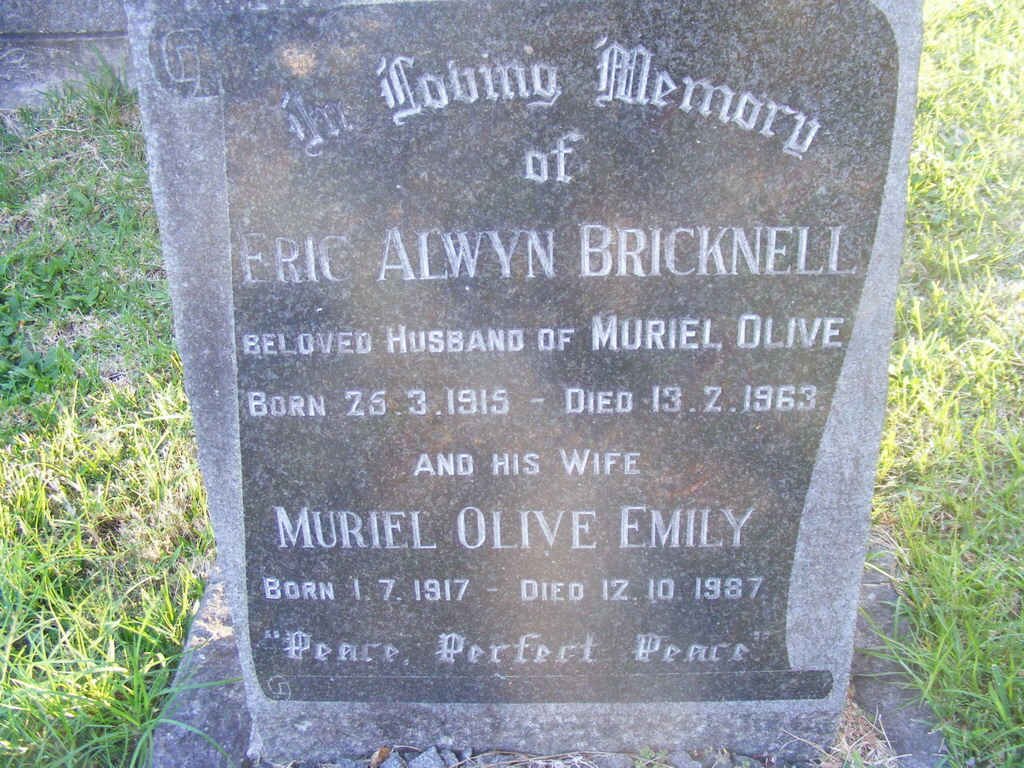 BRICKNELL Eric Alwyn 1915-1963 &amp; Muriel Olive Emily 1917-1987