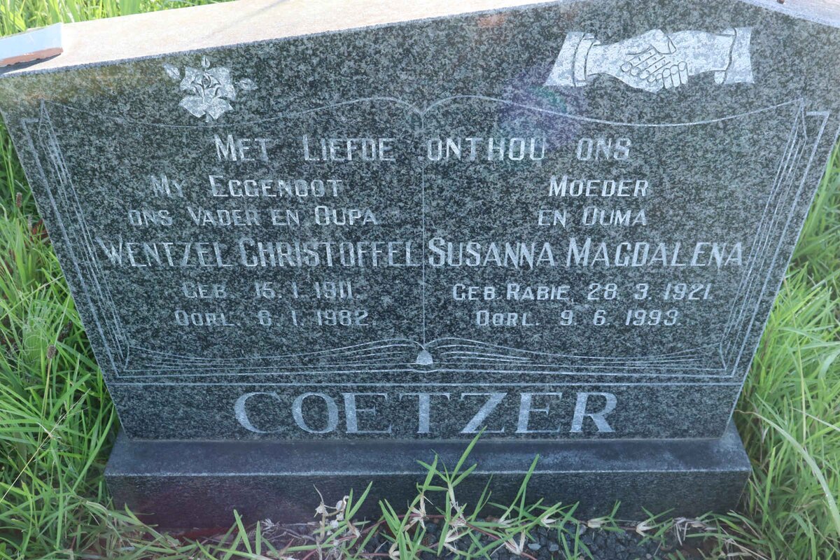 COETZER Wentzel Christoffel 1911-1982 &amp; Susanna Magdalena RABIE 1921-1993
