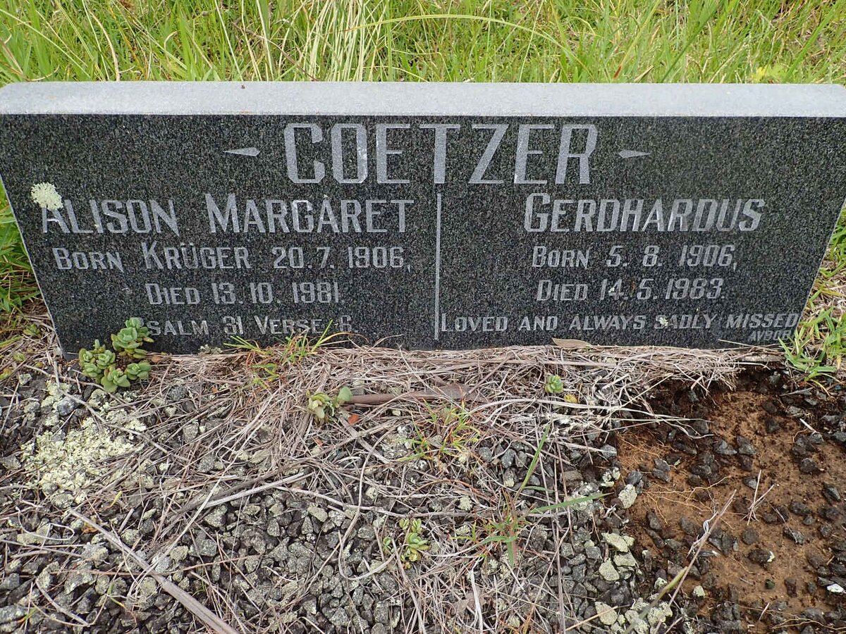 COETZER Gerhardus 1906-1983 &amp; Alison Margaret KRUGER 1906-1981