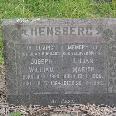 HENSBERG Joseph William 1883-1964 &amp; Lilian Marion 1905-1986