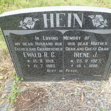 HEIN Ewald R.G. 1919-1983 &amp; Irene J. 1927-1998