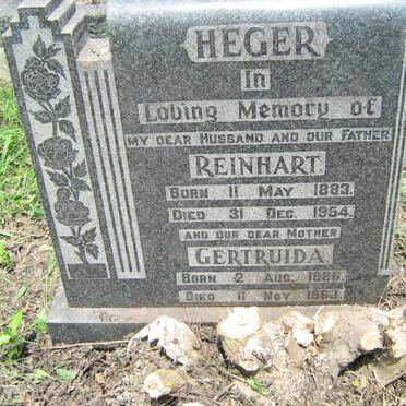HEGER Reinhart 1883-1954 &amp; Gertruida 1886-1963