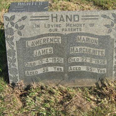 HAND Lawerence James -1950 &amp; Marion Marguerite -1956