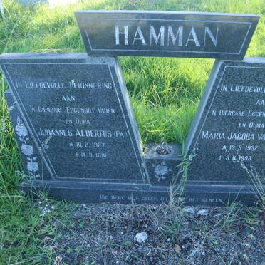 HAMMAN Johannes Albertus 1927-1981 &amp; Maria Jacoba VAN WYK 1932-1993