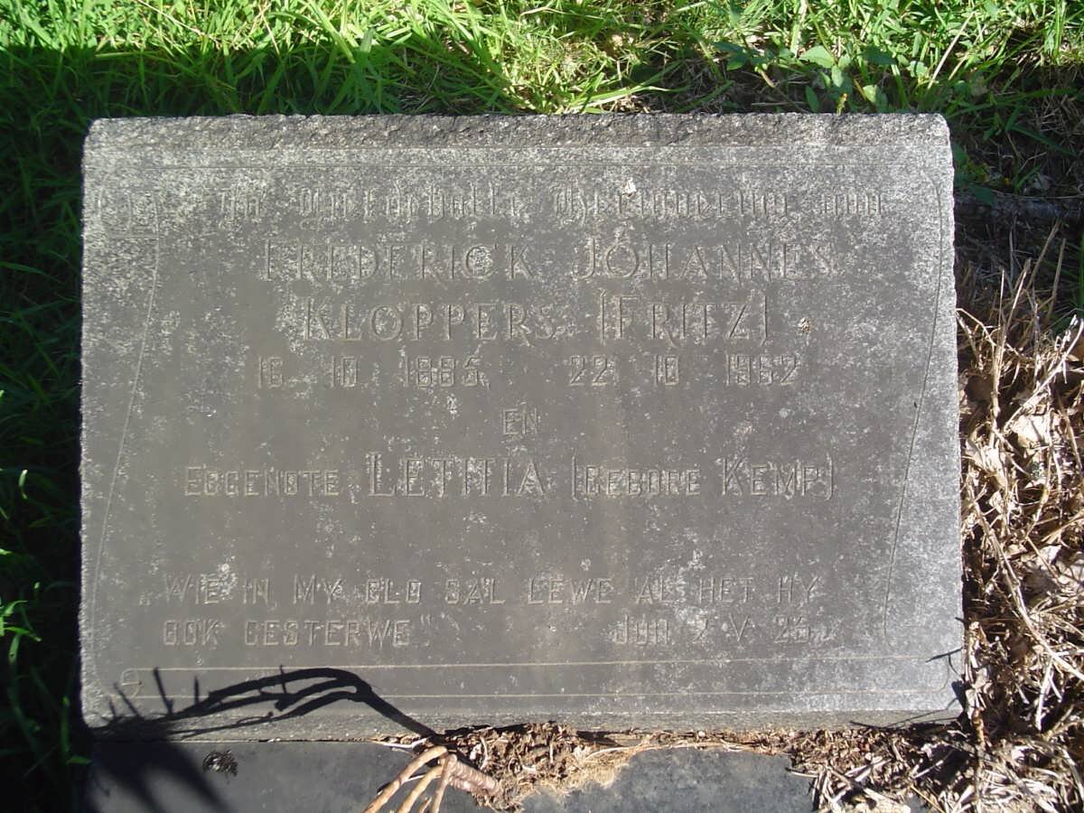 KLOPPERS Frederick Johannes 1885-1963 &amp; Lethia KEMP