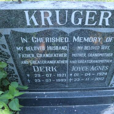 KRUGER Derk 1921-1993 &amp; Joyce Agnes 1924-2012