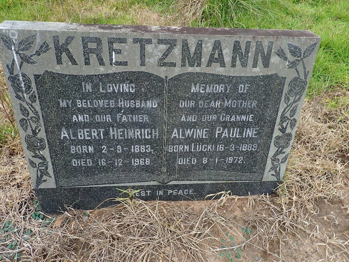 KRETZMANN Albert Heinrich 1883-1968 &amp; Alwine Pauline LUCK 1889-1972