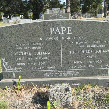 PAPE Theophilus Johannes 1900-1986 &amp; Dorothea Juliana KRETZMANN 1900-1988