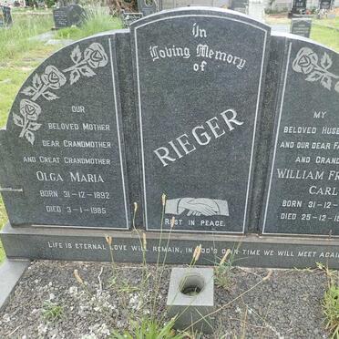 REIGER William Fredrick Carl 1885-1965 Olga Maria 1892-1985