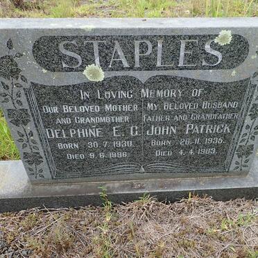 STAPLES John Patrick 1935-1983 &amp; Delphine E.G. 1930-1996