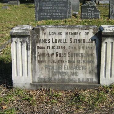 SUTHERLAND James Lovell 1894-1947 :: SUTHERLAND Andrew Ross 1897-1967 :: SUTHERLAND Phyllis Elizabeth 1899-1976