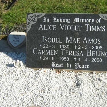 TIMMS Alice Violet :: AMOS Isobel Mae 1930-2008 :: BELING Carmen Teresa 1958-2008