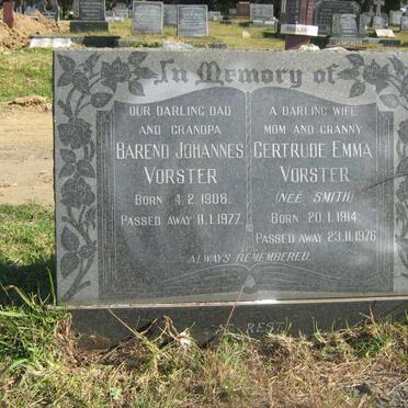 VORSTER Barend Johannes 1908-1977 &amp; Gertrude Emma Nee SMITH 1914-1976