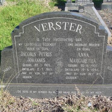 VERSTER Jacobus Petrus Johannes 1905-1963 &amp; Anna Margaretha 1907-1986