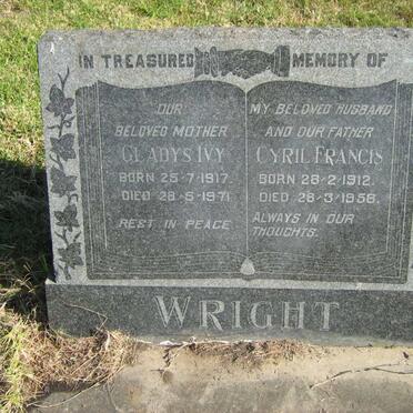 WRIGHT Cyril Francis 1912-1958 &amp; Gladys Ivy 1917-1971 