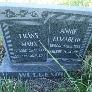 WELGEMOED Frans Marx 1933-2000 &amp; Annie Elizabeth 1933-2016