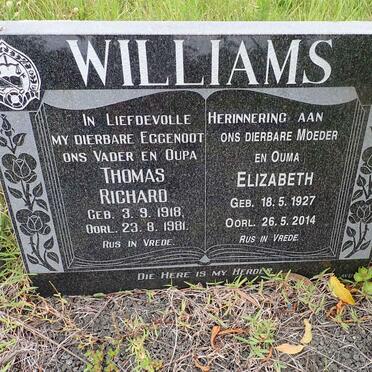 WILLIAMS Thomas Richard 1918-1981 &amp; Elizabeth 1927-2014