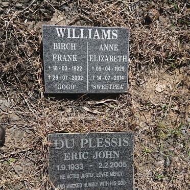 WILLIAMS Birch Frank 1922-2002 &amp; Anne Elizabeth 1929-2014 :: DU PLESSIS Eric John 1933-2005