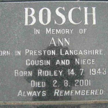BOSCH Ann nee RIDLEY 1943-2001
