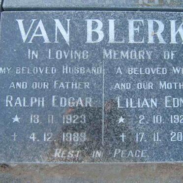 BLERK Ralph Edgar, van 1923-1989 &amp; Lilian Edna 1924-2001