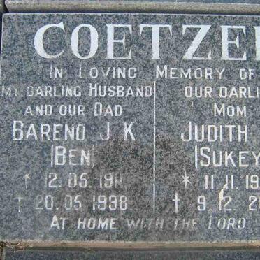 COETZEE Barend J.K.  1911-1998 &amp; Judith S. 1920-2002