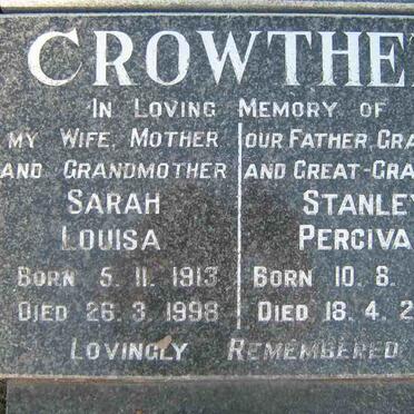 CROWTHER Stanley Percival 1921-2006 &amp; Sarah Louisa 1913-1998