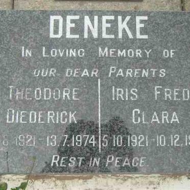 DENEKE Theodore Diederick1921-1974 &amp; Iris Freda Clara 1921-1992
