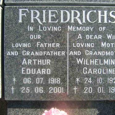 FRIEDRICHS Arthur Eduard 1918-2001 &amp; Wilhelmine Caroline 1926-1997