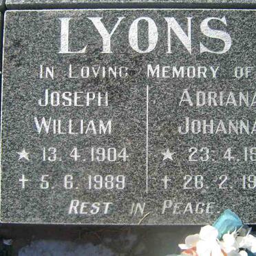 LYONS Joseph William 1904-1989 &amp; Adriana Johanna 1909-1994