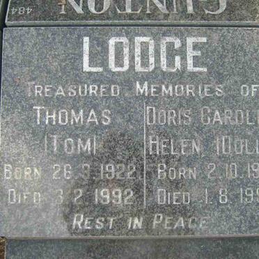 LODGE Thomas 1922-1992 &amp; Doris Caroline Helen  1910-1988