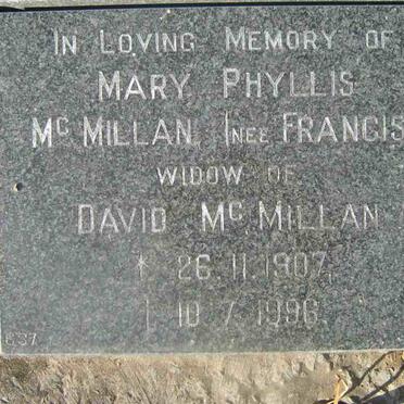MCMILLAN Mary Phyllis nee FRANCIS 1907-1996