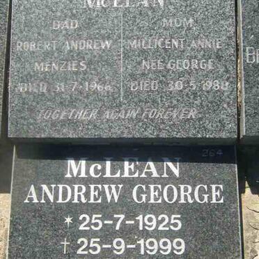 MCLEAN Robert Andrew Menzies -1966 &amp; Millicent Annie GEORGE -1988 :: MCLEAN Andrew George 1925-1999