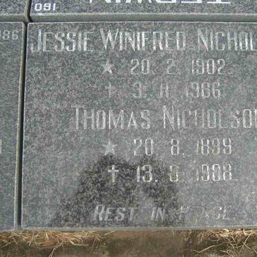 NICHOLSON  Thomas 1899-1988 &amp; Jessie Winifred 1902-1986