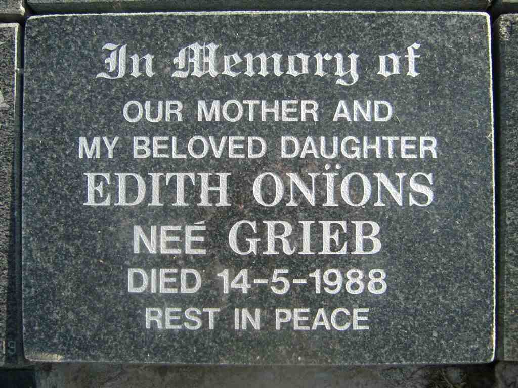 ONIONS Edith nee GRIEB -1988