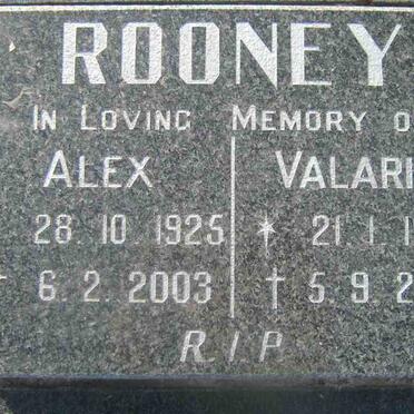 ROONEY Alex 1925-2003 &amp; Valarie 1929-2001
