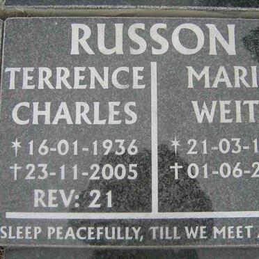 RUSSON Terence Charles 1936-2005 &amp; Maria Weitz 1937-2006