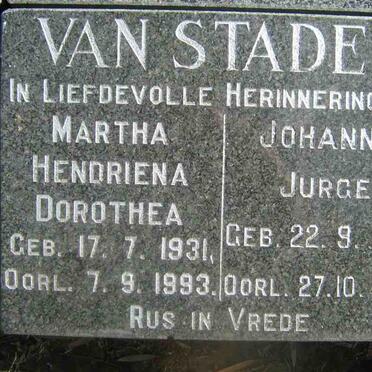 STADEN Johannes Jurgens, van  1932-1995 &amp;  Martha Hendriena Dorothea 1931-1993