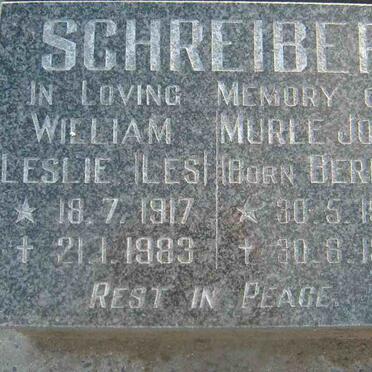 SCHREIBER William Leslie 1917-1983 &amp; Murle Joyce BERNDT 1925-1992