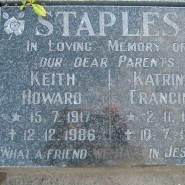 STAPLES Keith Howard 1917-1986 &amp; Katrina Francina 1913-1989