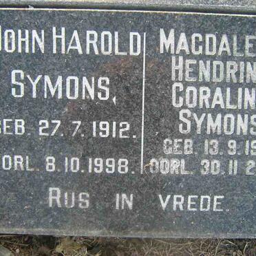 SYMONS John Harold 1912-1998 &amp; Magdalena Hendrina Coralina 1915-2000