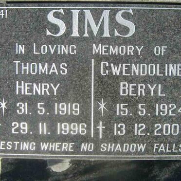 SIMS Thomas Henry 1919-1996 &amp; Gwendoline Beryl 1924-2007