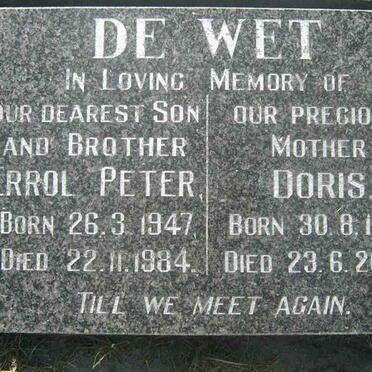 WET Errol Peter, de 1947-1984 &amp; Doris 1916-2000