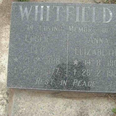 WHITFIELD Leslie Leo 1896-1977 &amp; Anna  Elizabeth 1905-1989