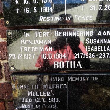 BOTHA Benjaman Fredeman 1927-1984 &amp; Susanna Isabella 1936-2015