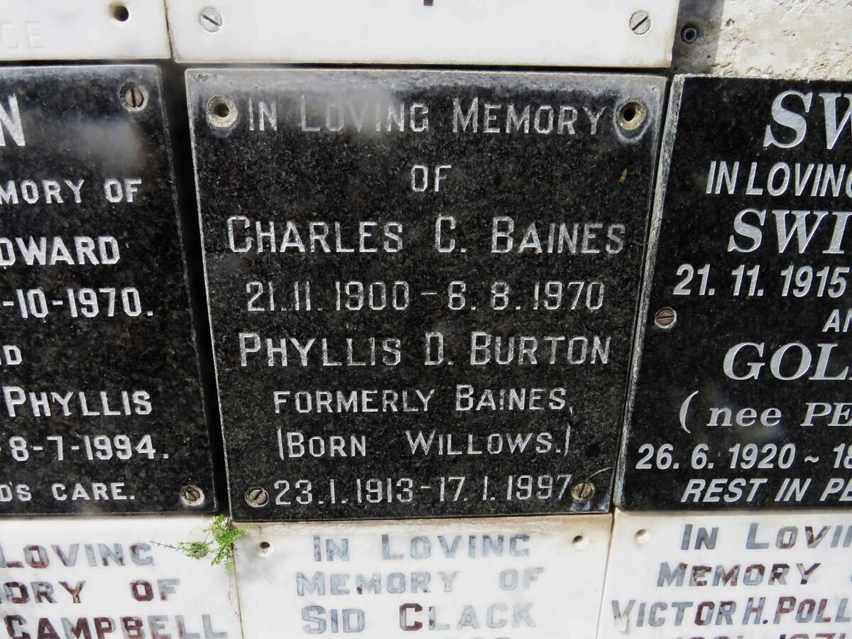 BAINES Charles C. 1900-1970 &amp; Phyllis D. BURTON formerly BAINES nee WILLOWS 1913-1997