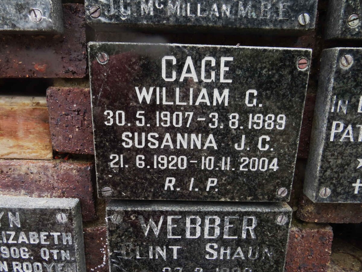CAGE William G. 1907-1989 &amp; Susanna J.C. 1920-2004
