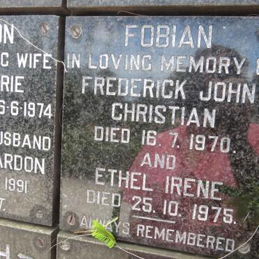 FOBIAN Frederick John Christian -1970 &amp; Ethel Irene -1975